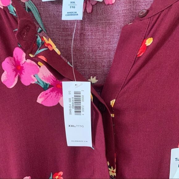NWT Old Navy Burgundy Wine Floral Tunic Length Long Sleeve Blouse - Picture 9 of 9